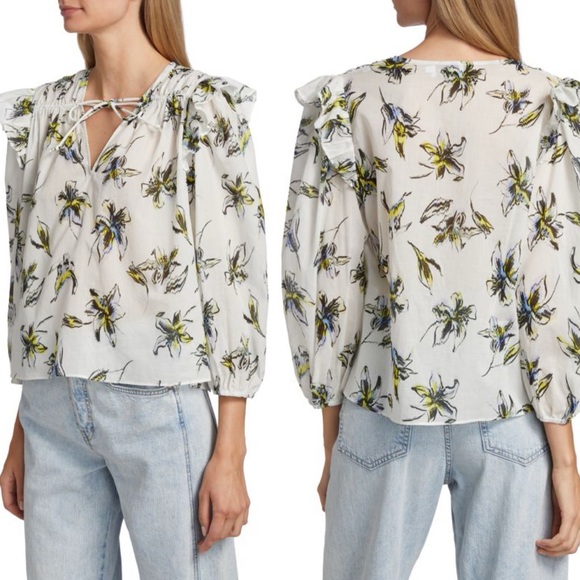 Tanya Taylor Tops - Tanya Taylor Delaney Floral Cotton Top
